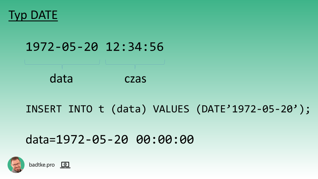 Typ DATE w Oracle zawiera część czasową
