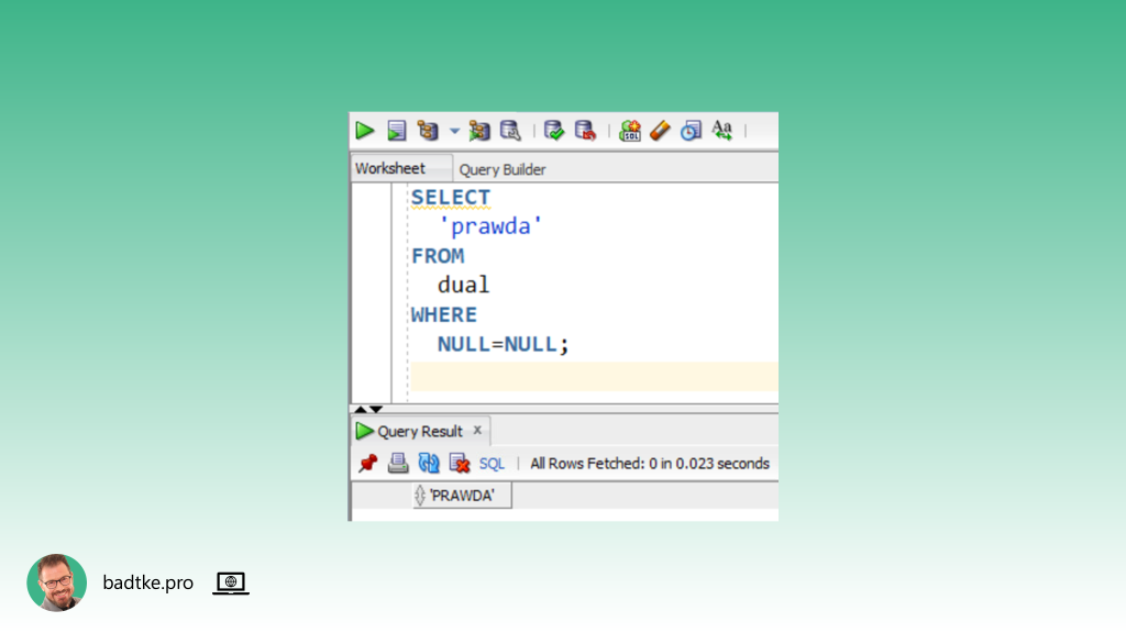Operator przyrównania nie działa z NULL