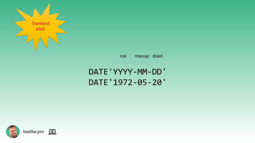 Konwersja literału datoczasowego komendą DATE ze standardu ANSI języka SQL