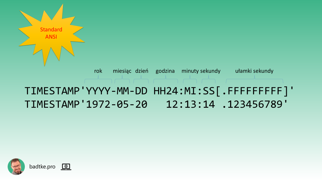 Konwersja literału datoczasowego komendą TIMESTAMP ze standardu ANSI języka SQL