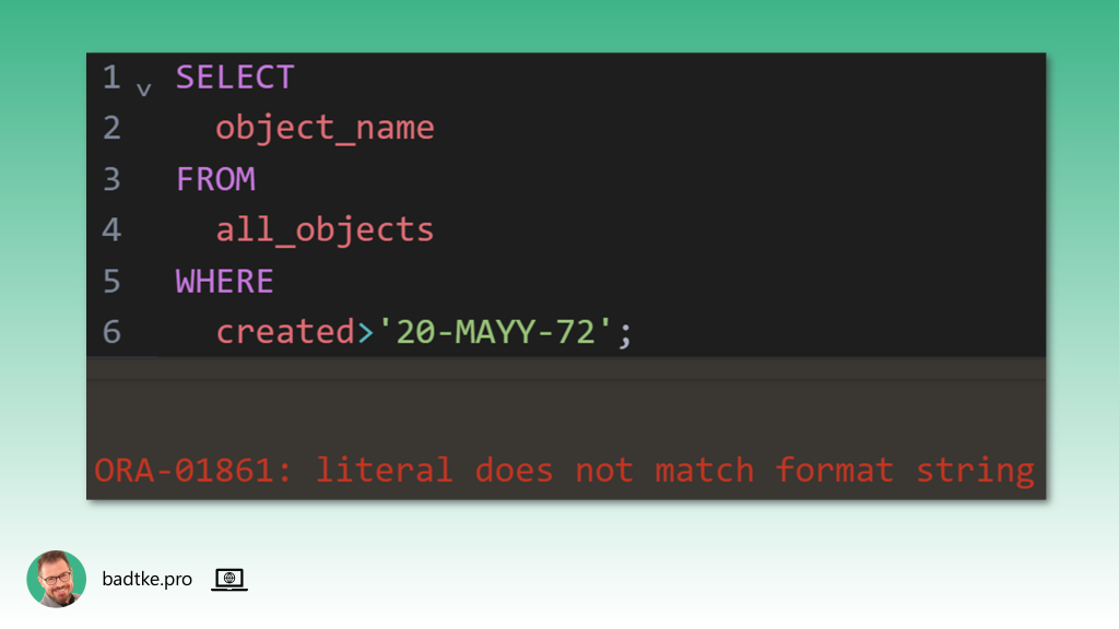 ORA-01861 błąd zwracany gdy literał nie pasuje do formatu daty