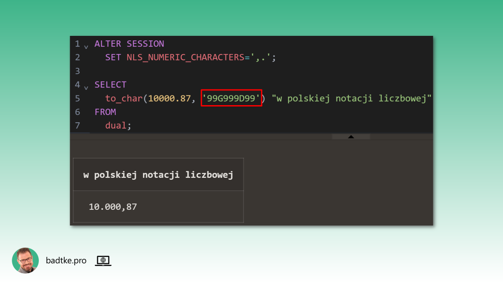 Ilustracja jak sformatować wartość typu number do liczby w polskiej notacji.